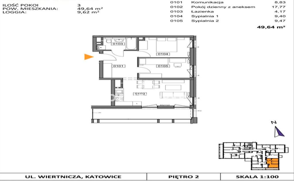 Mieszkanie Sprzedaż Katowice Bogucice Bohaterów monte cassino, pow. 50 m2 | zdjęcie 2 | szukajlokum.pl