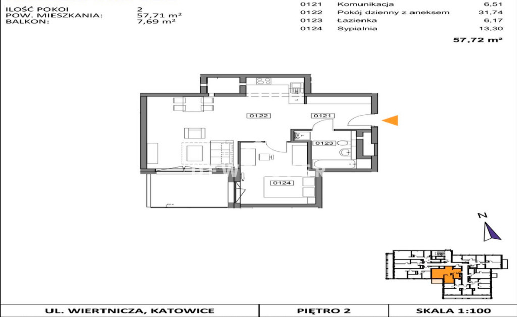 Mieszkanie Sprzedaż Katowice Bogucice Bohaterów monte cassino, pow. 58 m2 | zdjęcie 2 | szukajlokum.pl