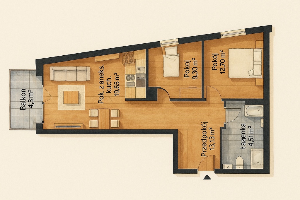 Mieszkanie Sprzedaż Katowice Koszutka, pow. 61 m2 | zdjęcie 4 | szukajlokum.pl